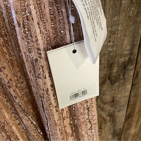 NWT Mac Duggal Sequined Sleeveless Plunge Neck Flowy Gown dress rose pink 10 - Picture 9 of 13